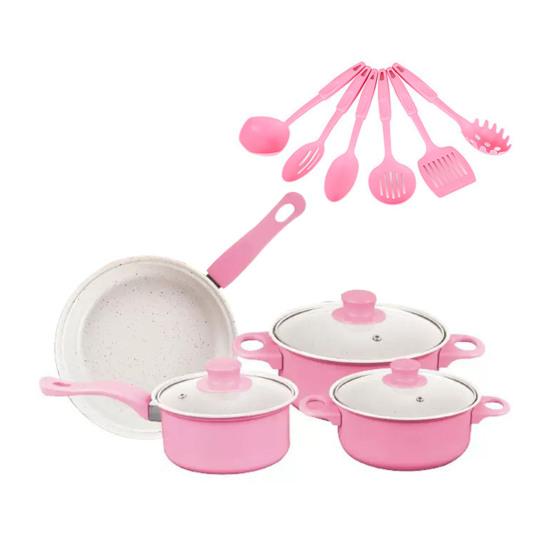 Набор посуды Yousheng 13 предметов Антипригарные чугунные кастрюли и сковороды с удобными ручками Крышки из прозрачного стекла Большая вместимость Кухонная утварь для дома