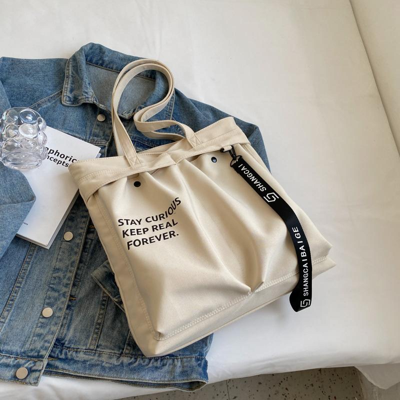 Холщовая сумка с буквенным принтом, женская большая сумка, студенческая сумка через плечо большой вместимости