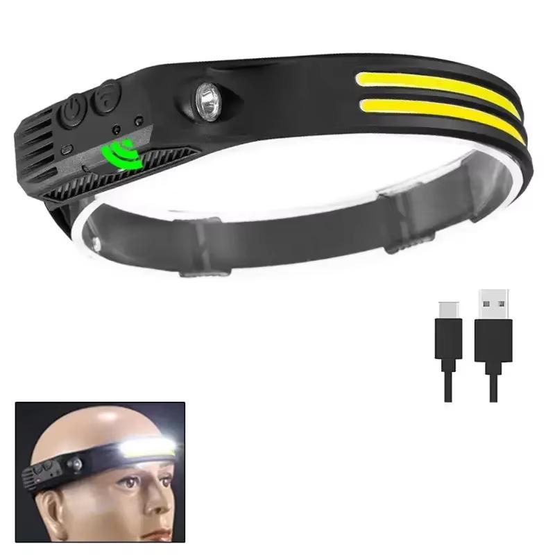 COB LED Sensor Headlamp USB перезаряжаемый супер яркий индукционный Headlight с 5 режимами для рыбалки кемпинга походов на открытом воздухе