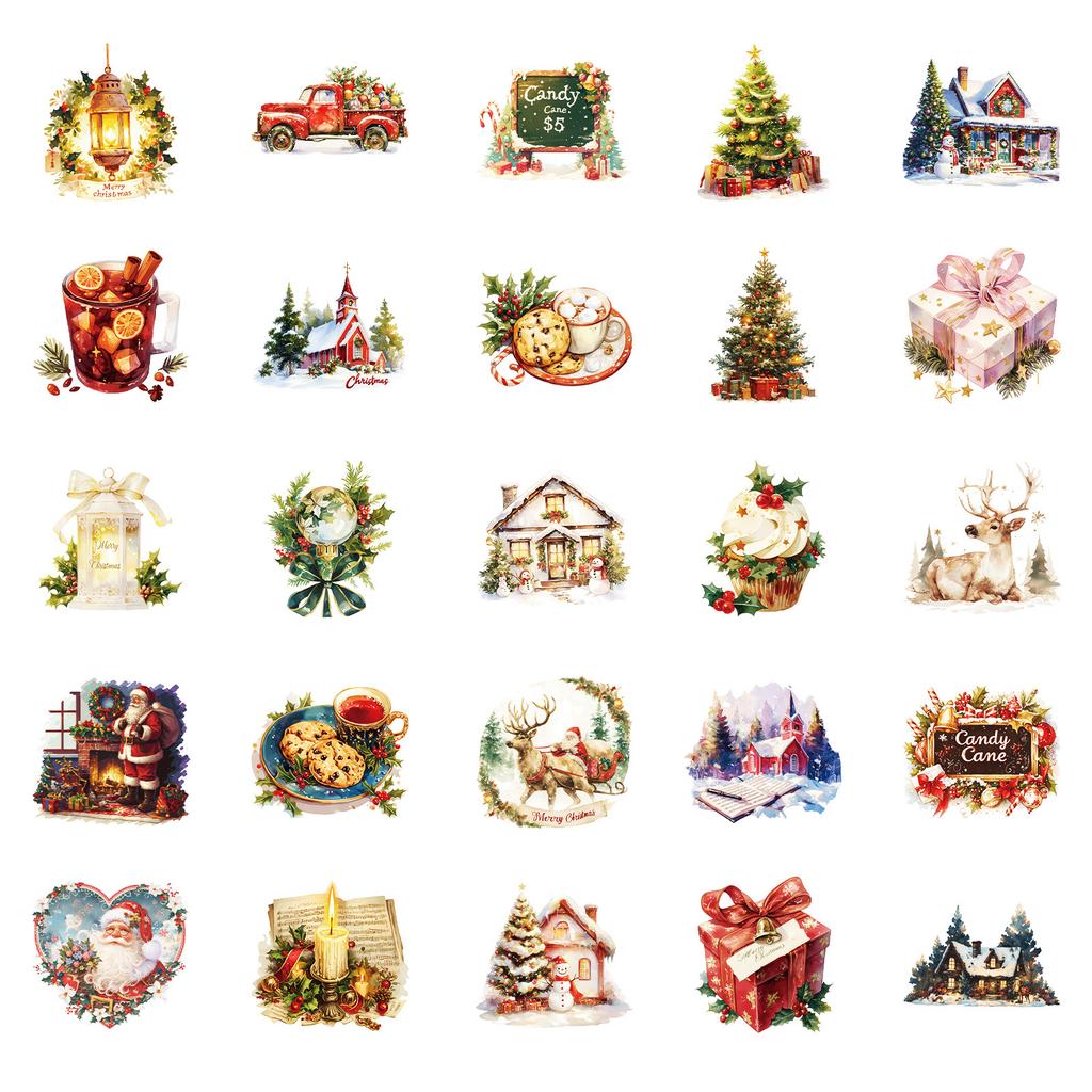 50 шт. Винтажные рождественские наклейки - Уютные праздничные наклейки для журналов, багажа, подарков