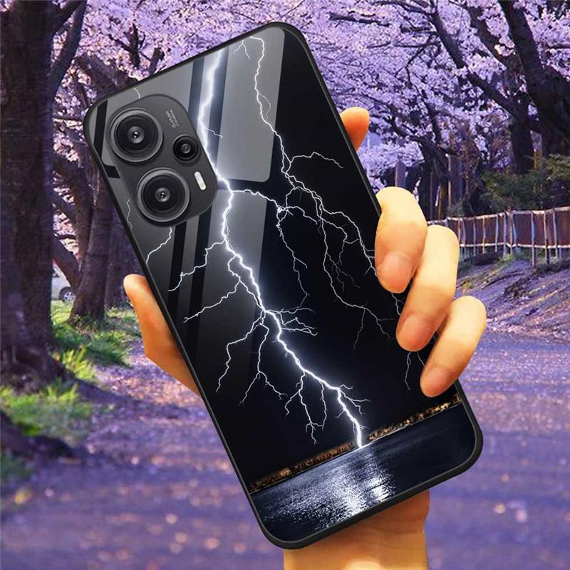 Для Xiaomi Poco F5 5G / F5Pro Чехол Закаленное Стекло Озеро Луна Жесткая Защитная Крышка для POCO F5 Pro Capas Funda на PocoF5 Роскошный Coque