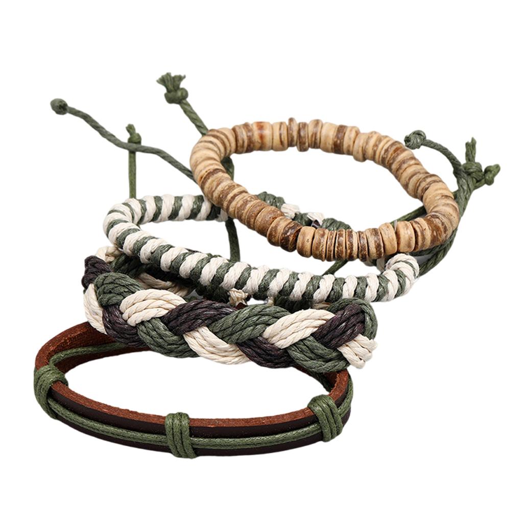 Мужской модный браслет в богемном стиле, плетеный вручную, многослойный, из пеньковой веревки и кожи, аксессуары