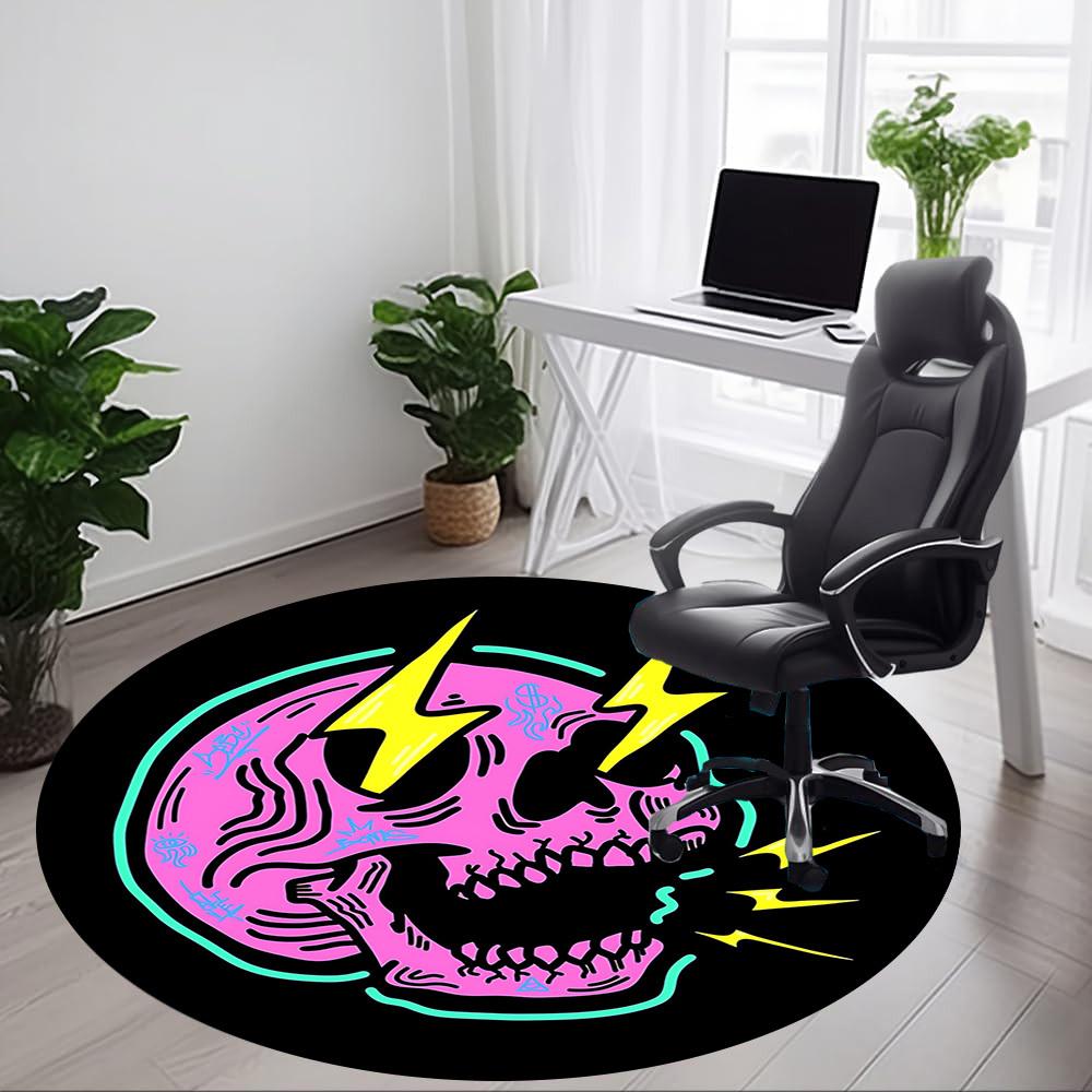1pc Skull Lightning Office Round Area Rug, Mat Suitable For Office, Under Office Chairs Bedroom Living Room Home Decor, Room Deco