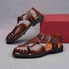 Fashion Summer New Hand Woven Men's Sandals Retro Leather Hollow Breathable Roman Shoes Trendy Solid Color Ankle Buckle Casual Shoes