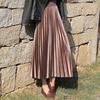 Women Midi Skirt Elastic High Waist Solid Color Loose Fit Long Skirt