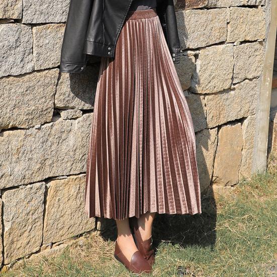 Women Midi Skirt Elastic High Waist Solid Color Loose Fit Long Skirt