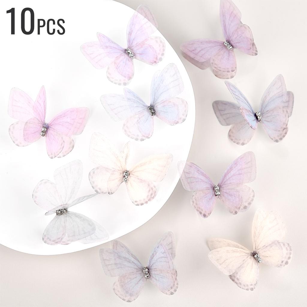 10 шт. Двойная ромбовидная сетка с принтом бабочек, ювелирные изделия, головные уборы, одежда, сделай сам, ручная работа, сетка, цветок, нашивка, древняя заколка для волос в стиле ханьфу