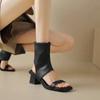 Fashion Soft Leather Wallet Toe Thick High Heel Sandals Women's New Summer Square-head Hollowed Out Breathable Ankle Boots