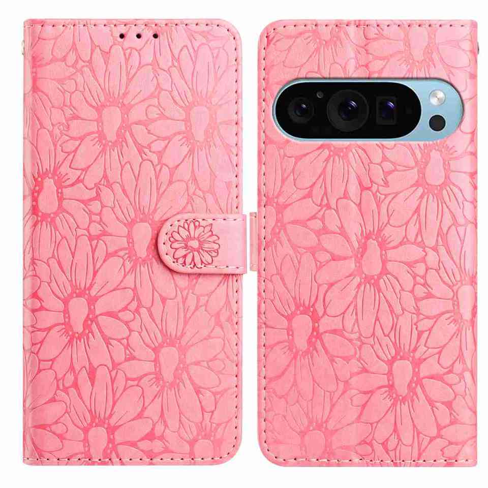 10-Color Daisy Embossed Flip Card Case for Google Pixel 6,Pixel 7,Pixel 8,Pixel 9,Pixel 10 Series...