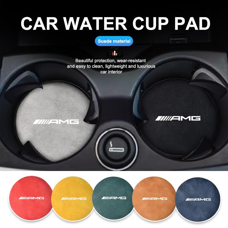 Suede Car Coaster Anti-slip Water Cup Heat Insulation Mat Decor For Mercedes Benz AMG A B C E S G Class A180 CLK CLA GLE GLC FC3