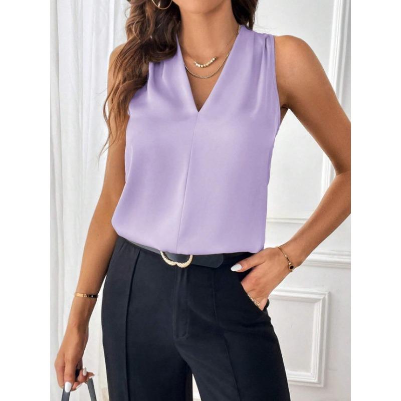 Женская мода новый без рукавов V-образный вырез свободный однотонный жилет топ
