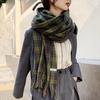 Retro Green Plaid Scarf Women's Imitation Cashmere Winter Scarf Niche Japanese Style Warm Korean Style Scarf