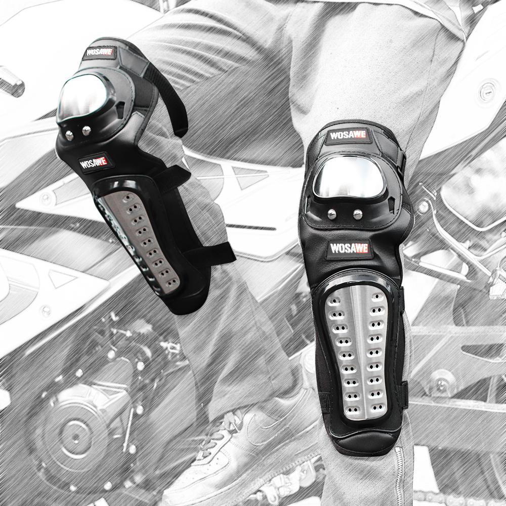 WOSAWE Motocross Racing Stainless Steel Protective Gear Motorcycle Knee Pads Knee Protector Equipment Off-road Elbow Guards
