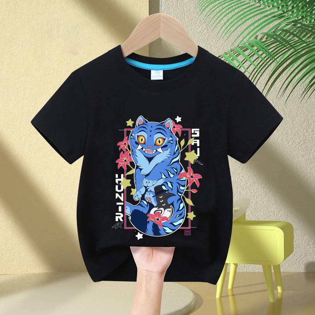 Одежда для маленькой девочки KPop с принтом «Охотники на демонов», детская футболка, модные повседневные топы, 2025, кино, круглый вырез, мультяшная футболка для девочек и мальчиков, повседневная