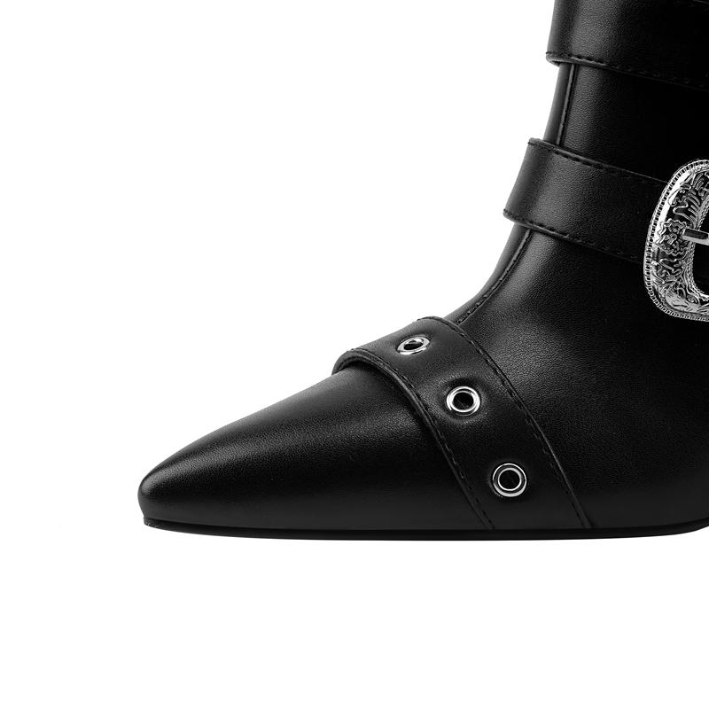 Модные женские новые осенне-зимние остроносые ботильоны на высоком каблуке с металлической пряжкой, молнией, больших размеров и до икры, модная подиумная короткая обувь