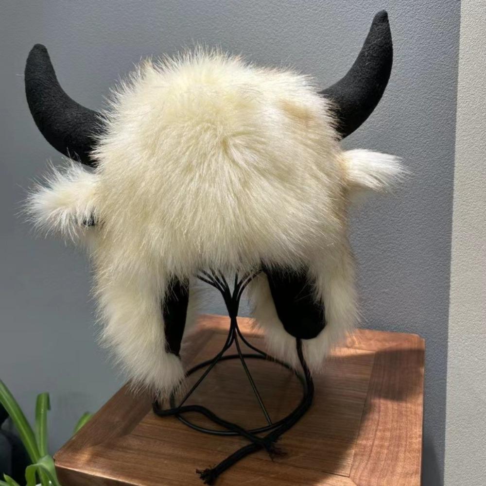 Толстая шапка-ушанка унисекс из бизона Высококачественная плюшевая шапка из бычьей головы