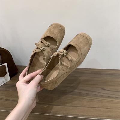 Ретро замшевые туфли Мэри Джейн на плоской подошве женские туфли 2025 новая осень юбка балетные вечерние туфли