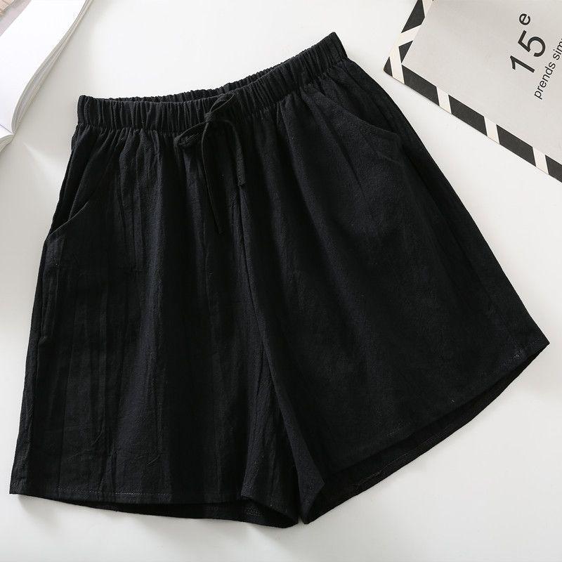 White High-Waisted Cotton-Linen Drawstring Shorts
