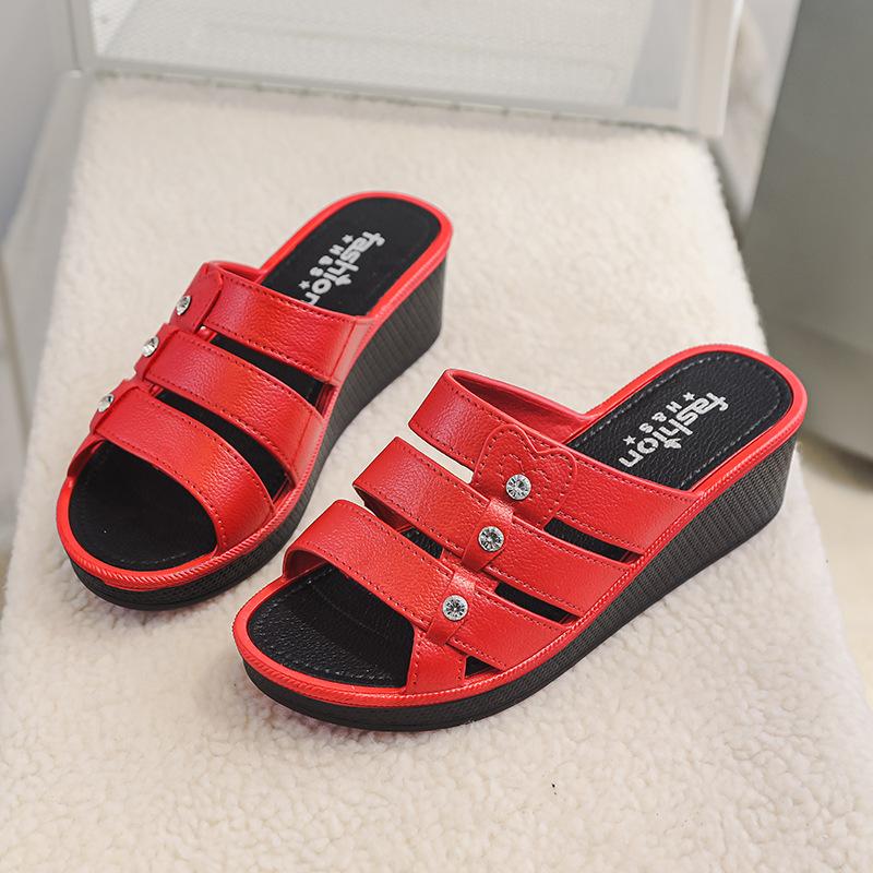 Women's High Heel Slippers Summer Wear Thick Bottom Fashion Home Non-Slip Mother Shoes Soft Bottom Social Wedge Women Sandals
