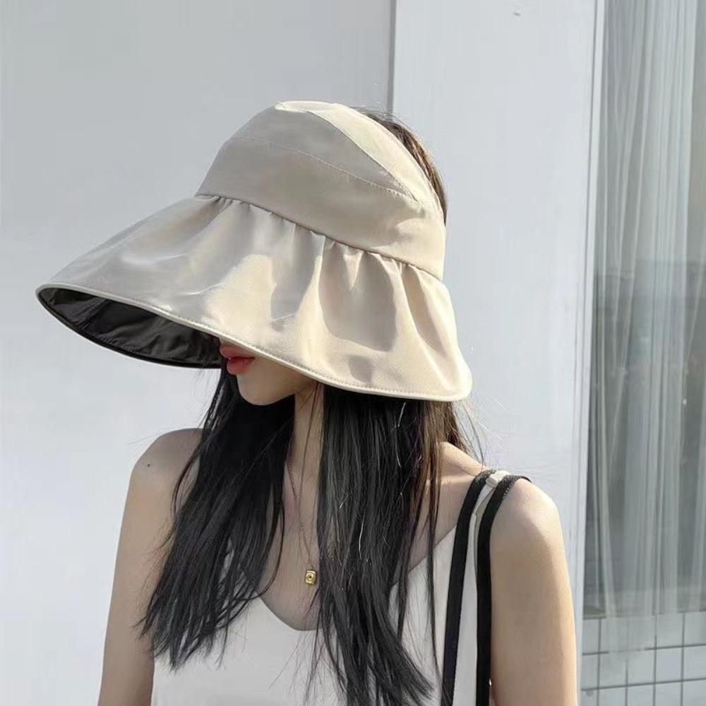 Sunscreen Black Vinyl Sunshade Hat UV Protection Empty Top Hats Retro Sun Protection Cap Travel