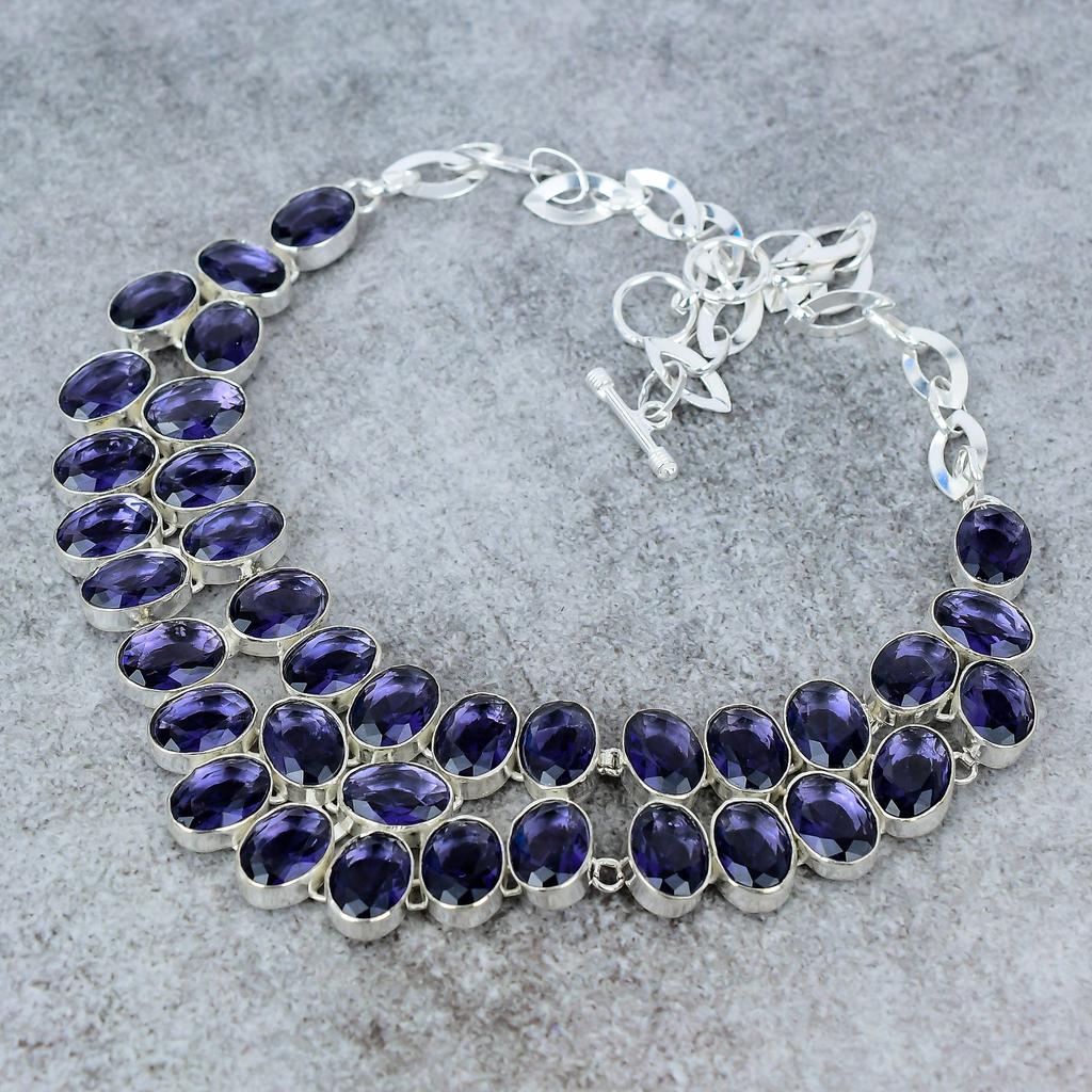 Amethyst Gemstone Handmade 925 Sterling Silver Jewelry Necklace 18" M-315