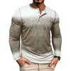 Весна Осень Мужские футболки с 3D-принтом Модные футболки с воротником Генри и длинным рукавом Повседневная футболка для мужчин