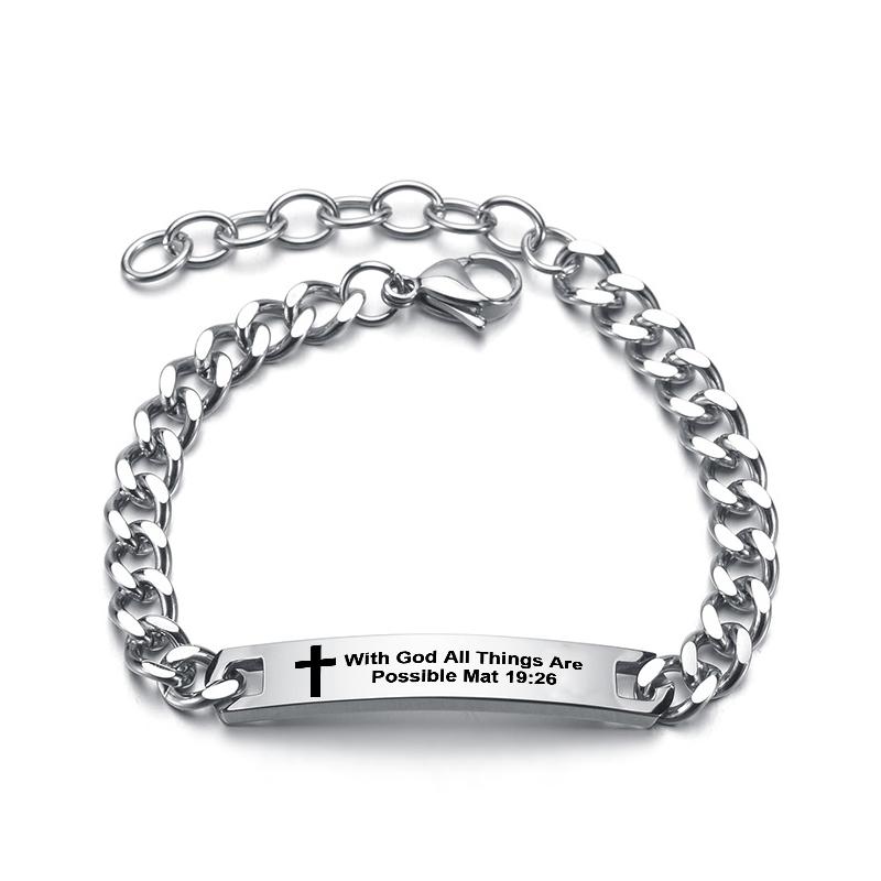 Christian Bible Stainless Steel Bracelet Bangle Engraved Cross Scripture Psalm Silicone Bracelets Religious Jewelry