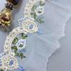 1Y Blue Pink Floral Embroidery Lace Trim For Clothes Accessories Bra Sewing Fabric Handmade