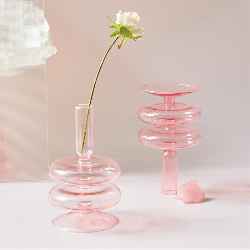 Pink Glass Candle Holder Taper Candlesticks Holder Wedding Table Centerpieces Nordic Home Decoration Wedding Decoration