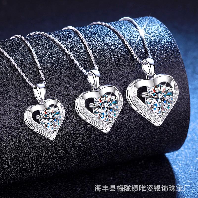 Heart Pendant Necklace 1-3CT Moissanite Chain Valentines Day Jewelry Women