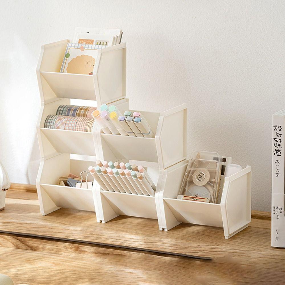 Quadrate Pen Container Plastic Stationery Storage Box Portable Pencil Holder  Office