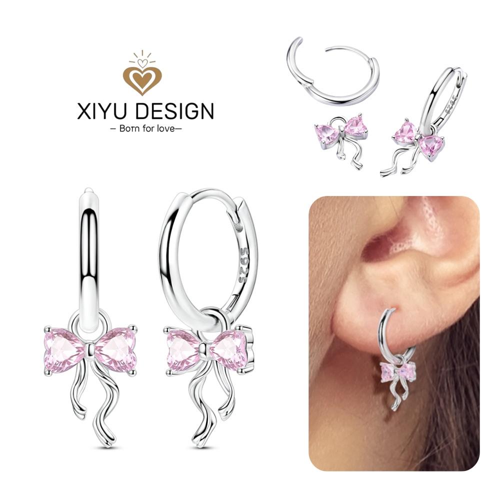 925 Silver Charms Colorful Bow Set Earrings Ring Beads Pendant for Women Bracelets Necklaces DIY Jewelry Gift