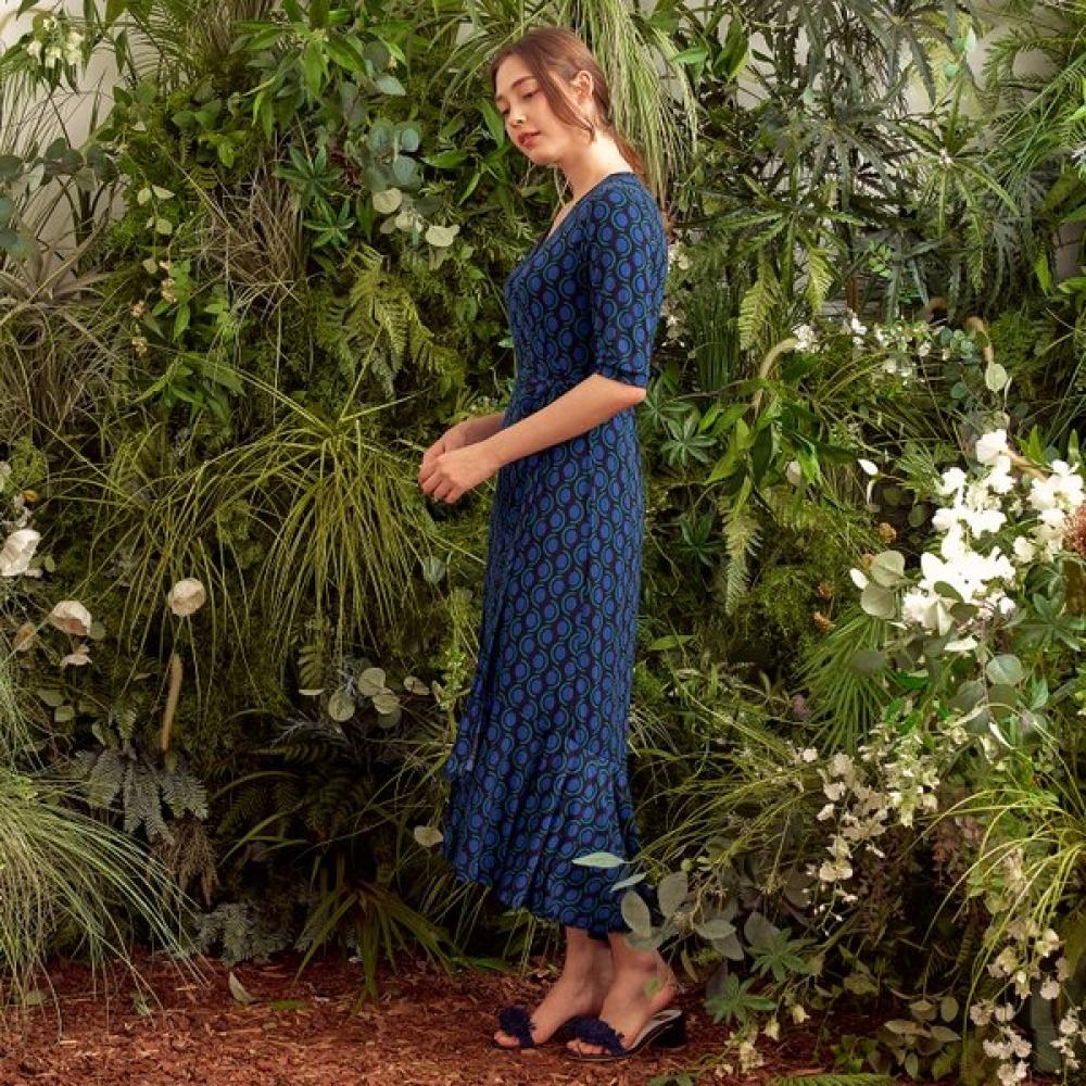 Lipbbam Creora Vivienne 3 4 Sleeve Frill Wrap Dress Ldm42oc01