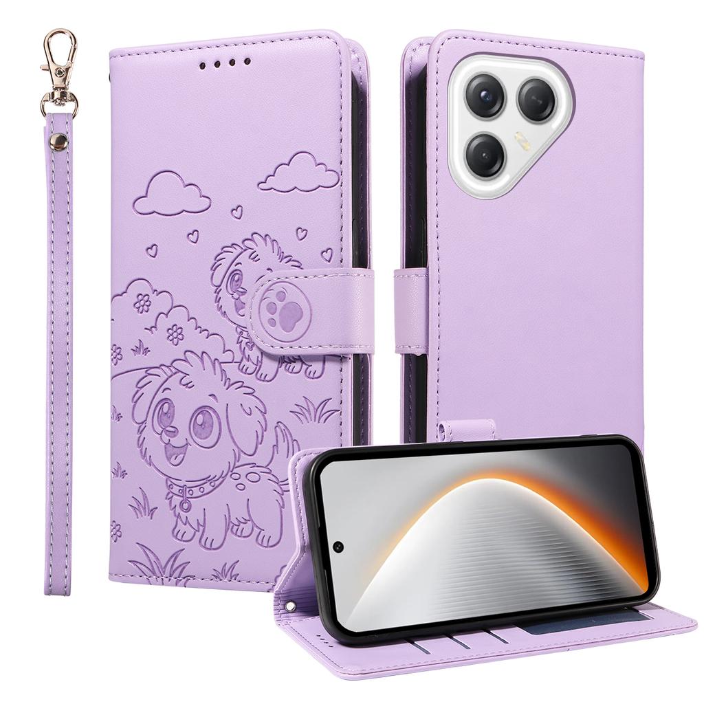 Чехол для TECNO Pova 7 Ultra 5G с блокировкой RFID, с тисненым узором собаки, из ПУ кожи, чехол для телефона с ремешком на запястье