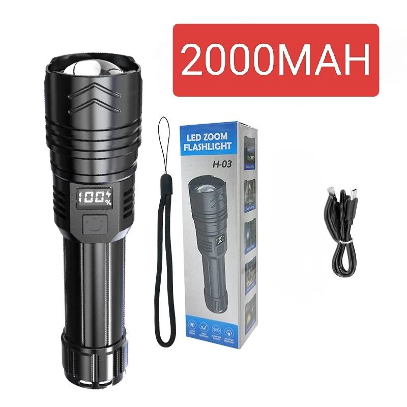 Мощный светодиодный фонарик 2000 мАч перезаряжаемый с ЖК-дисплеем Кемпинг Рыбалка Аварийный зум-фонарь