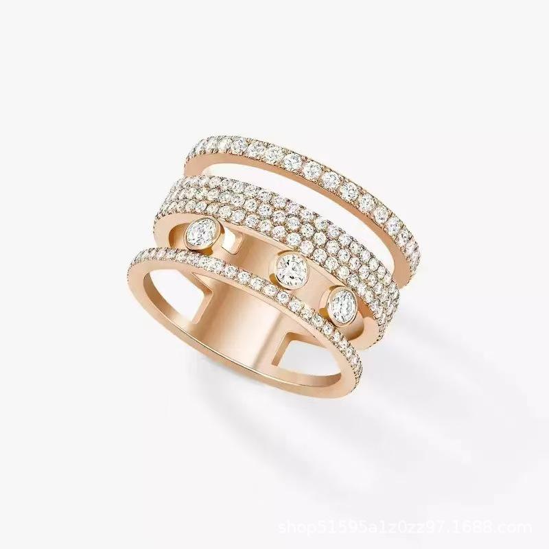 MessiKa Three-Row Diamond Ring: Elegant Starry Sky Hepburn Style for Women