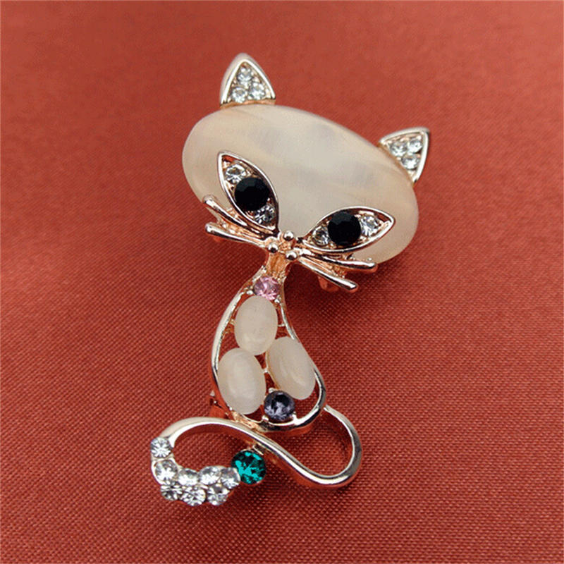 Opal Stone Fox Brooches Womens Cute Animal Pin Brooch Jewelry