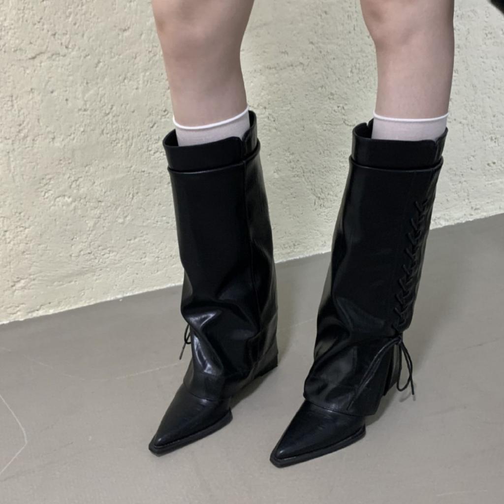 French niche design trouser boots women's boots new pointed toe heel pile boots thin knight boots