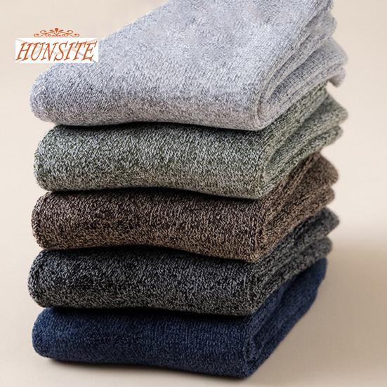 1 пара мужских зимних носков, толстый мягкий плюш, однотонный, защита лодыжки, средняя трубка, эластичные противоскользящие, термовязаные, противоскользящие носки для пола