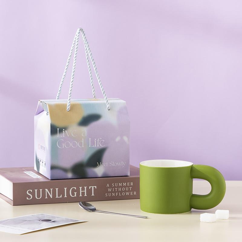 Кружка с цветной глазурью высокой ценности для жизни, подарочная коробка для мероприятия, кофейная чашка в стиле инс, чашка для воды, свадебный сувенир