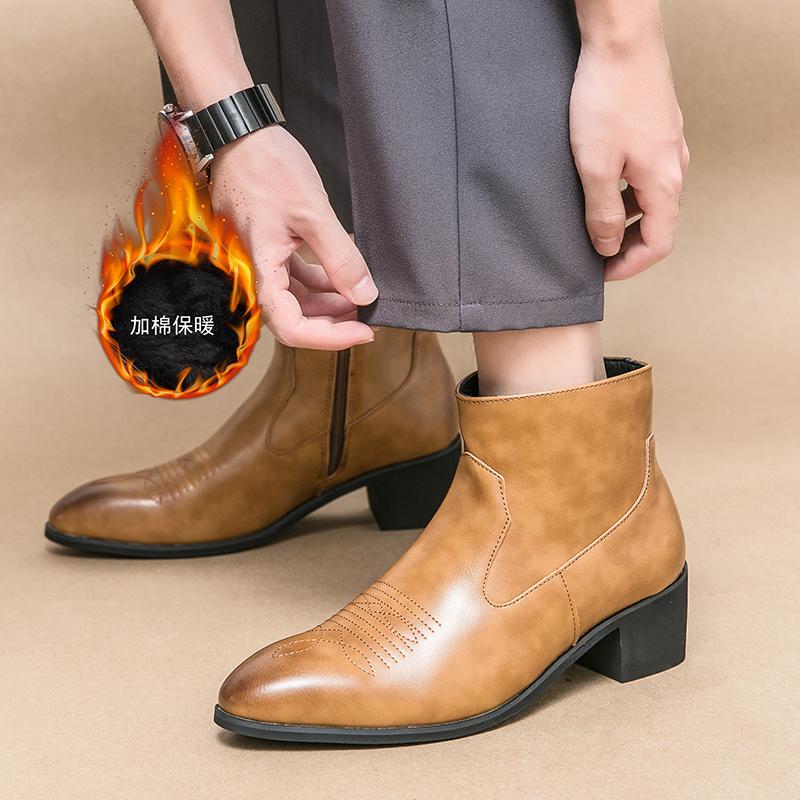 Модные зимние теплые ботинки челси из хлопка, деловые ботинки на молнии, мужские ботинки без застежек, мужские дизайнерские вестерн-ботинки коричневого цвета