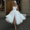 Booma Shiny Short Wedding Dresses Sweetheart Simple Bridals Party Gowns Leg Slit Formal Evening Dresses for Women Bride Gowns