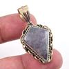 Natural Iolite Gemstone 925 Solid Sterling Silver Two Tone Pendant 1.50'' A4b51