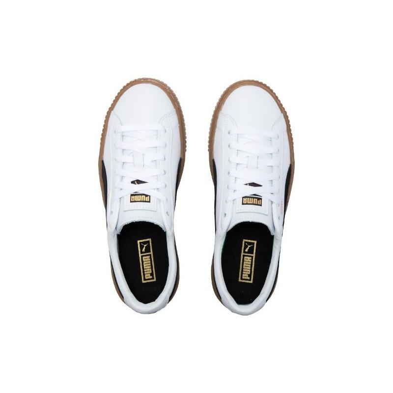 PUMA BASKET PLATFORM L Women Full Grain Leather Vintage Wear-resistant Platform Low-top Skate Shoes White 394369-01