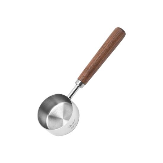 Мерные чашки из нержавеющей стали с деревянной ручкой, мерная ложка для кофейных зерен, градуированная мерная ложка для приготовления пищи, выпечки, еды для собак и кошек