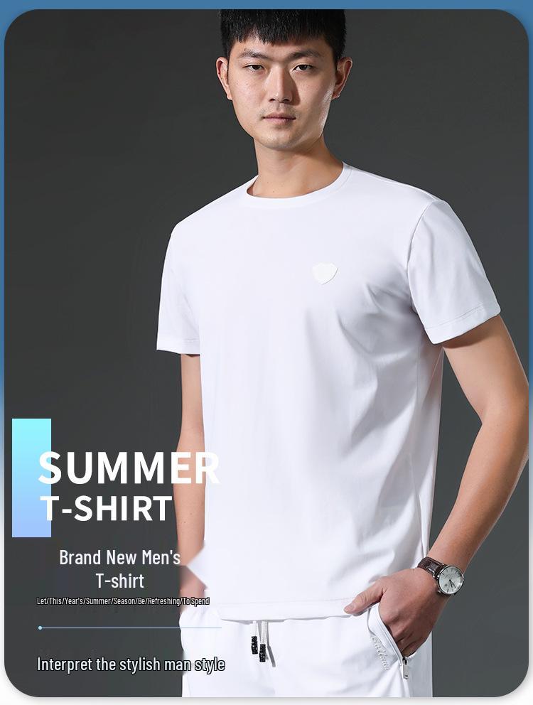 Men's Summer Set: White Short-Sleeve Sports Tee and Ice Silk Workwear Shorts, Casual & Loose Style 835