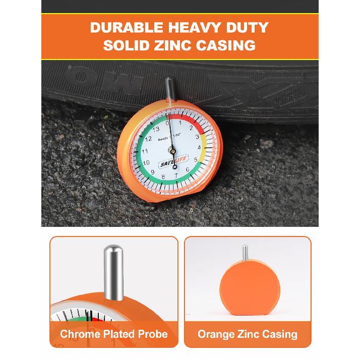 SAFELIFE Tire Tread Depth Gauge, Dial Type Tire Depth Gauge With Color Coded Reads In 1/32" Tread Depth Gauge Professional For Motorcycle, Car,Truck
