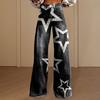 Women Retro High Waist Button Zipper Fly Pockets Trousers Digital Floral Print Casual Pants Distressed Straight