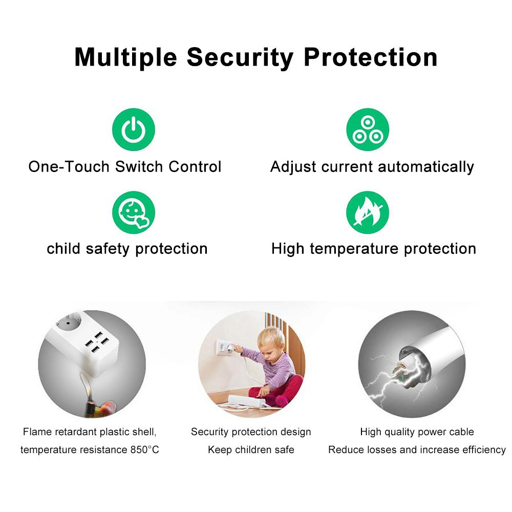 Удлинитель европейского стандарта, многофункциональная розетка, защита от перенапряжения, черная розетка, белая розетка, проводная розетка, 3 гнезда, 3 USB-порта для быстрой зарядки