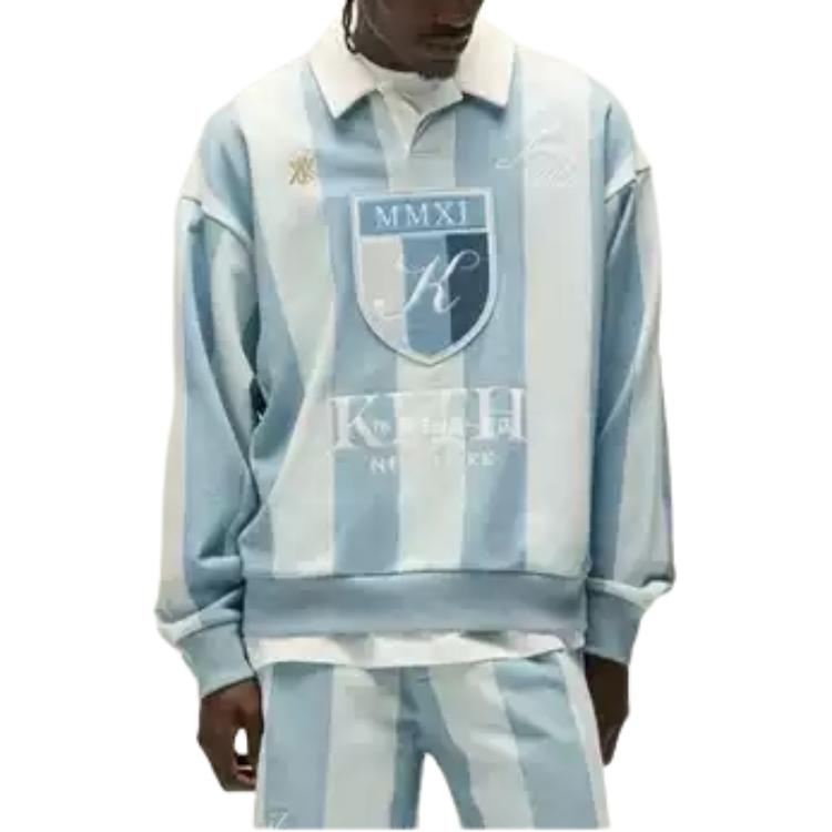 Kith Поло с длинным рукавом и логотипом в полоску Мужские топы Серо-синий KHM032995-469